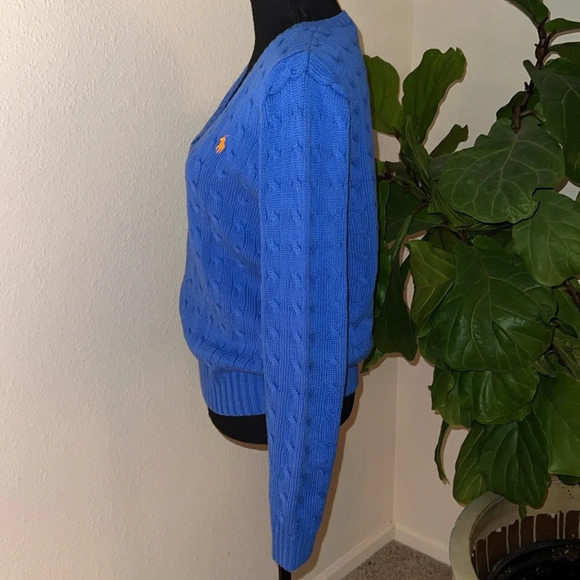 Ralph Lauren Women’s Periwinkle Blue Cable Knit V-Neck 100% Cotton Sweater XL - Picture 15 of 15